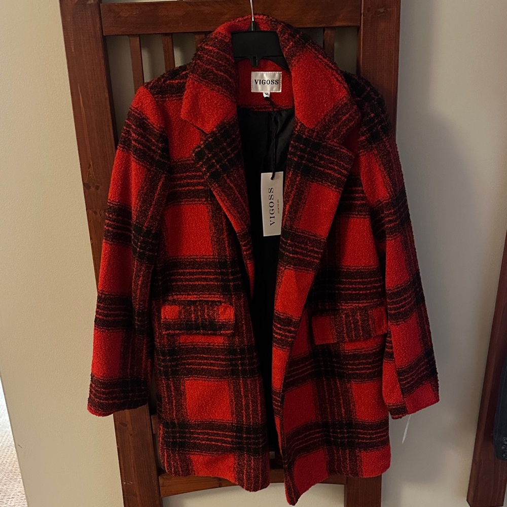 Red and Black Plaid Coat by Vigoss
